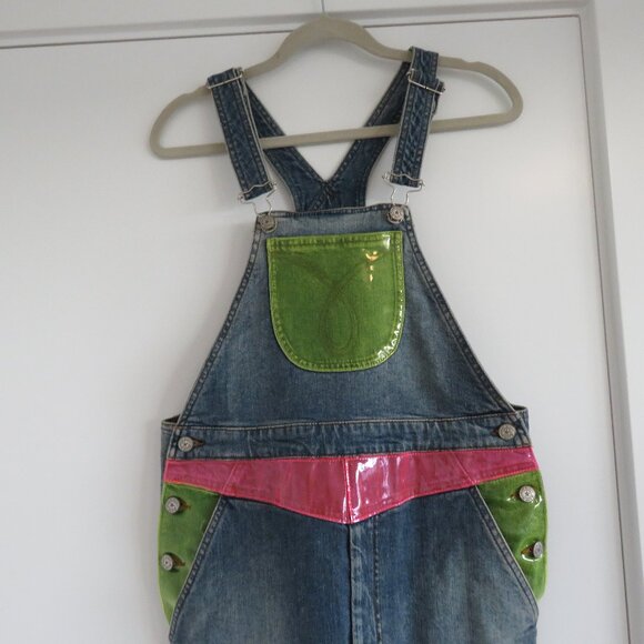 JEREMY SCOTT X MOSCHINO Neon Applique Denim Overall Dress Avant Garde Size US 6 - Picture 4 of 15